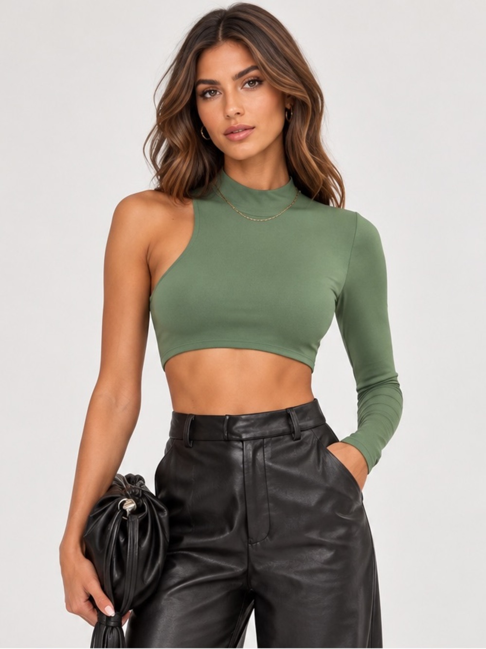 CAMILA COELHO Blake Asymmetrical Crop Top in Basil Green